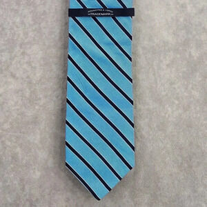 Roundtree & Yorke Trademark Blue White Stripe 100% Silk Men's‎ Neck Tie NWOT